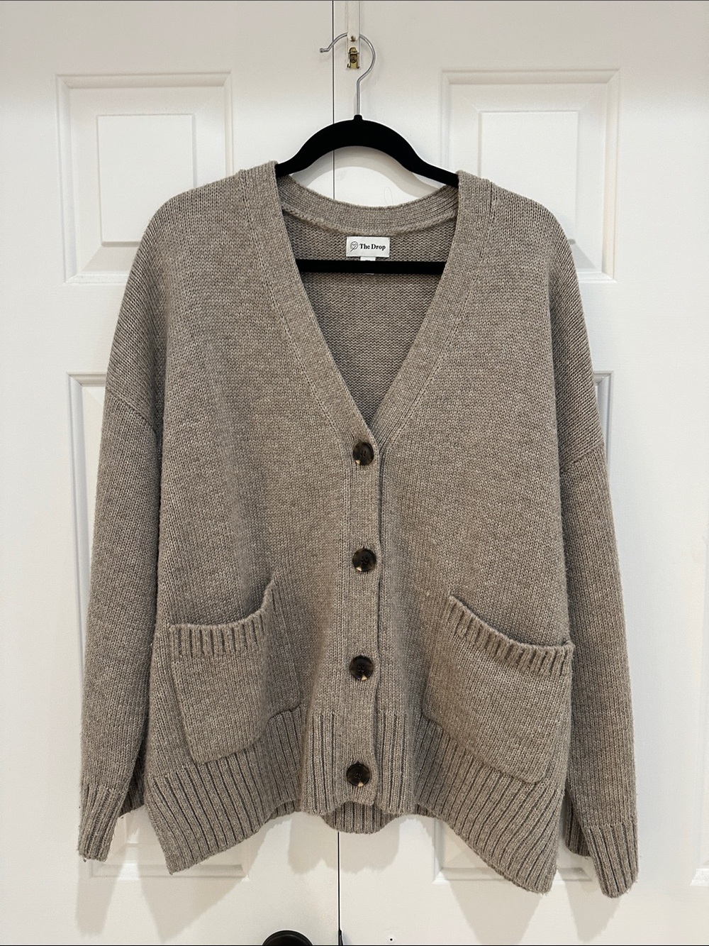 The Drop Taupe Button-Front V-Neck Cardigan